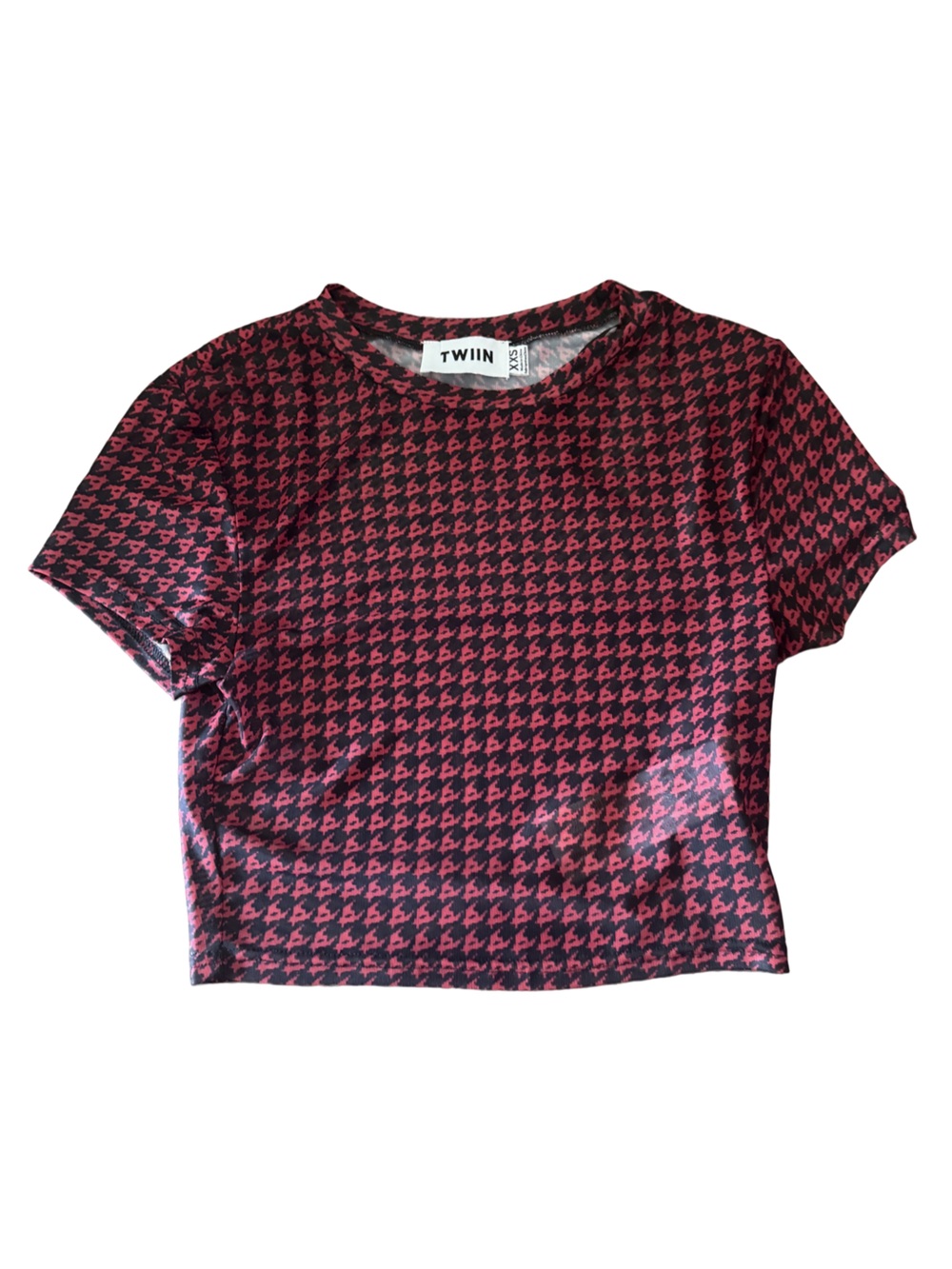 TWIIN Pink and Black Houndstooth Crop Tee